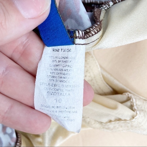 VTG Maxine Brown Beige Floral One Piece Swimsuit Sz 10 - Picture 9 of 9